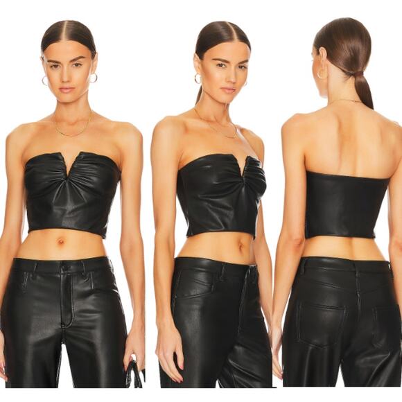 ALIX NYC Portia Strapless Vegan Leather Bandeau Crop Top Black Women's Size M - Picture 1 of 9